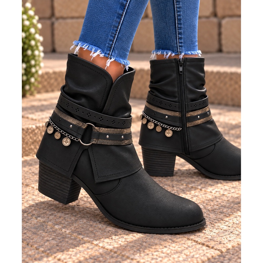 Jellypop Duarte Women's Black Distress Ankle Boots Size 10 New in Box